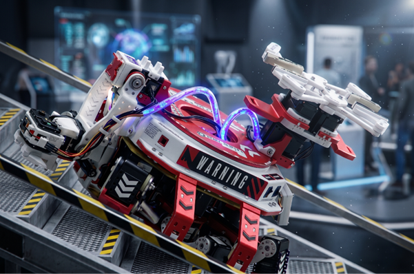 KRSRI legged robot with gripper for victim evacuation on a simulated disaster arena